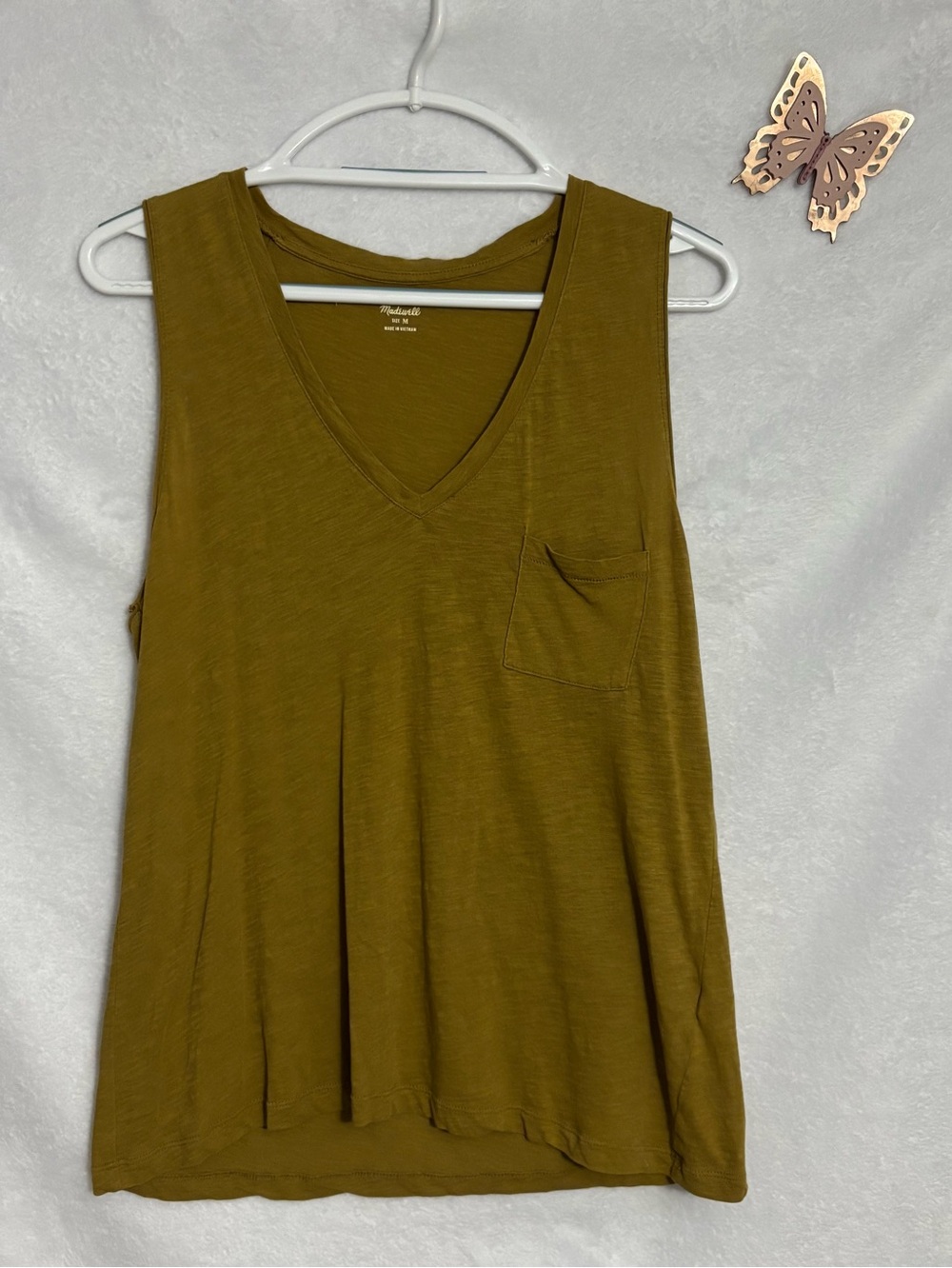 Madewell Women’s Relaxed V-Neck Pocket Tank Top Olive Size M